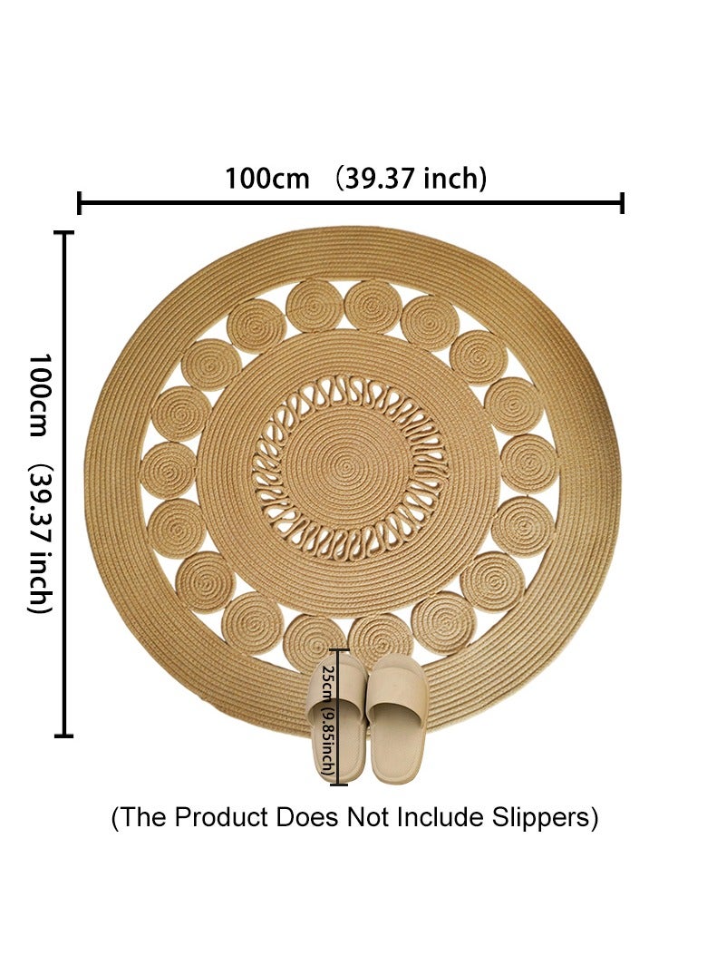 LAZY H CORNER Bohemian Round Rugs Hand Woven - Linen Natural Fiber Flower Shaped Circle Rugs for Bedroom & Living Room, Non-Slip & Washable Bath Mats, Home Decor For Family 100cm/120cm - Image 5